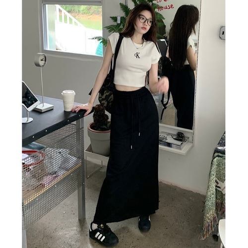 Black High-Waisted Semi-Body Skirt for Women -  Summer New Design Style, Unique Skirt, Body-Con Skirt, Medium Length A-Line Skirt