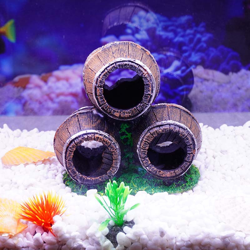 Acuario estilo explosión tanque de césped escenario peces camarones reproducción evitación casa pecera pequeño adornos resina tres pilas cubo de vino combinado