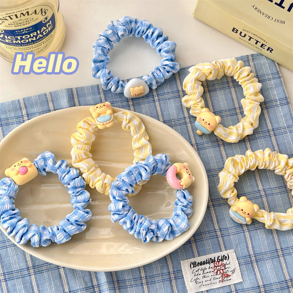 Oso amarillo lechoso, lazo para el cabello del intestino grueso, accesorios para el cabello, corazón de niña, viento dulce, cuerda para el cabello, estudiantes, banda de goma de cola de caballo de alta elasticidad al por mayor