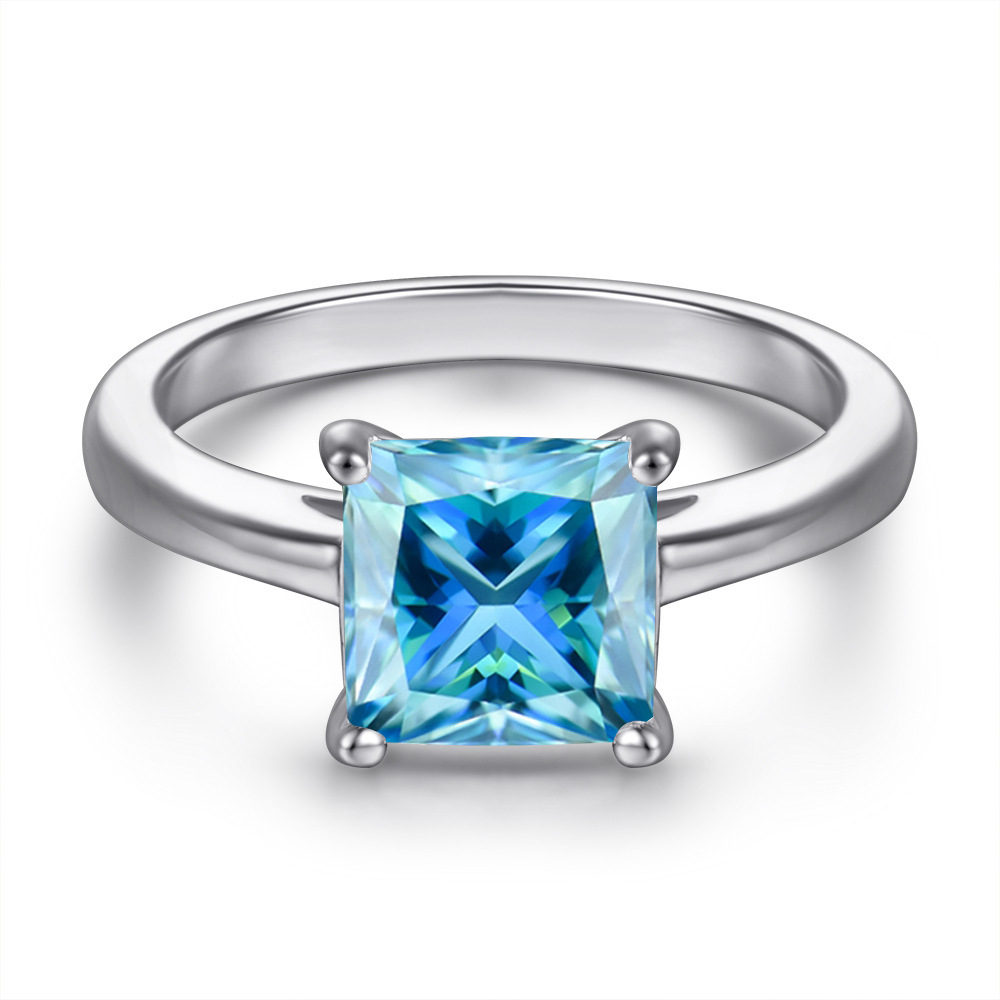 Anillo de diamante de princesa plateado de plata de platino de 18 quilates en forma de almohadilla de moissanita estilo clásico diseño transfronterizo anillo de pulsera de alta calidad