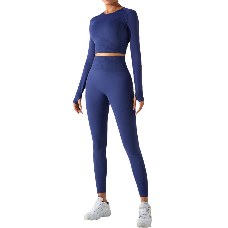 Transfronterizo de otoño e invierno nueva ropa de Yoga de manga larga traje de mujer delgada ropa de fitness superior apretado cintura alta melocotón pantalones de yoga