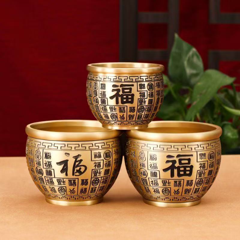 黄铜精雕福字百福米缸招财聚宝盆黄铜米缸家庭工艺品摆件百福缸