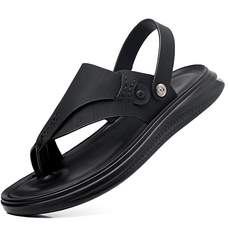 Dép sandal nam kẹp ngón mềm mại, dép lê đi biển hai kiểu mang, thoáng khí nhanh khô — C2301 màu đen