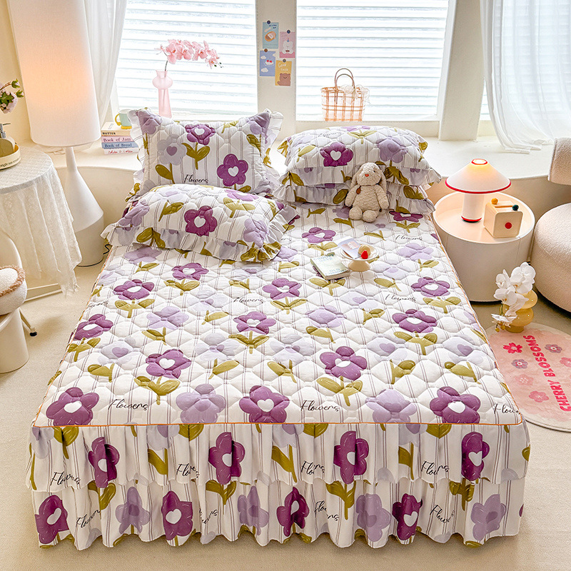 Transfronterizos encaje vestido de cama de estilo coreano encaje de algodón grueso cama de filamento molienda cama de acolchón polvo cubierta de cama al por mayor