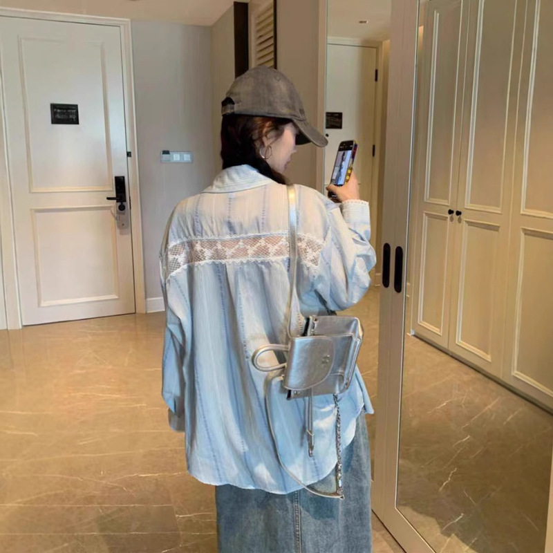Back Hollow Lace Splicing Sun Protection Shirt Women's Summer Design Shirt Korean Style High-End Shirt Thin Top