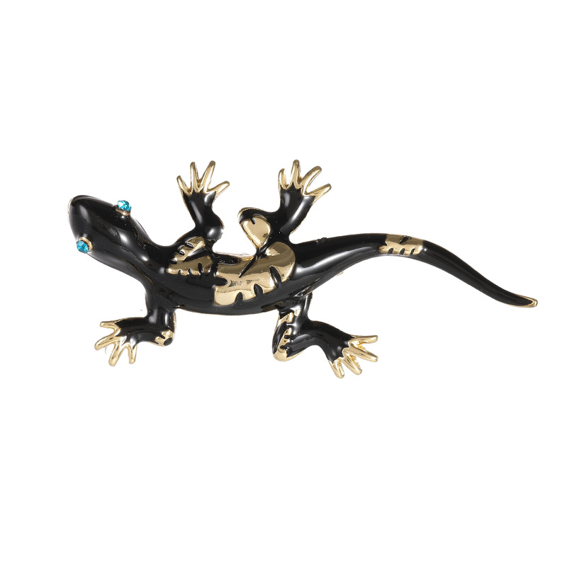 Broche exclusive transfrontalière unique en alliage, style européen et américain, ornée d'un gecko et de diamants._voghion.com