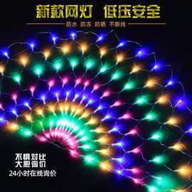厂家直供led孔雀灯三开屏网灯渔网灯户外防水亮化装饰彩灯闪灯串