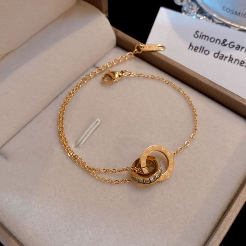 Titanium steel bracelet Japanese and Korean Roman non-fading rose gold Roman numeral double ring bracelet ins personalized bracelet