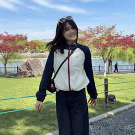美式连帽设计感拼接防晒衣短外套女装2026夏季休闲显瘦运动风开衫