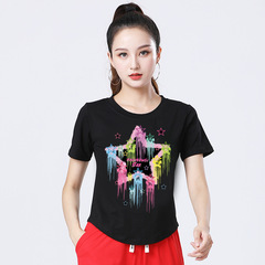 新型の広場のダンスの上着の夏の半袖のダンスの演出服の運動のレジャーのフィットネスの服のねじの綿
