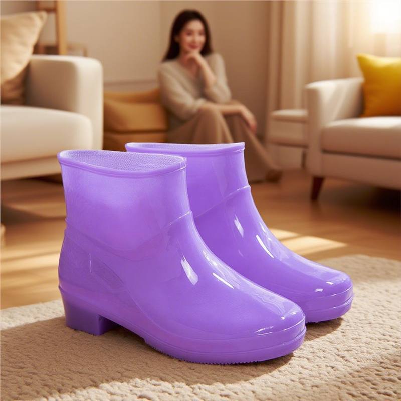 Comercio exterior zapatos de lluvia de color sólido para mujeres adultas al aire libre bosque lluvioso a prueba de agua anti-deslizante zapatos de agua de lana calentamiento botas de lluvia