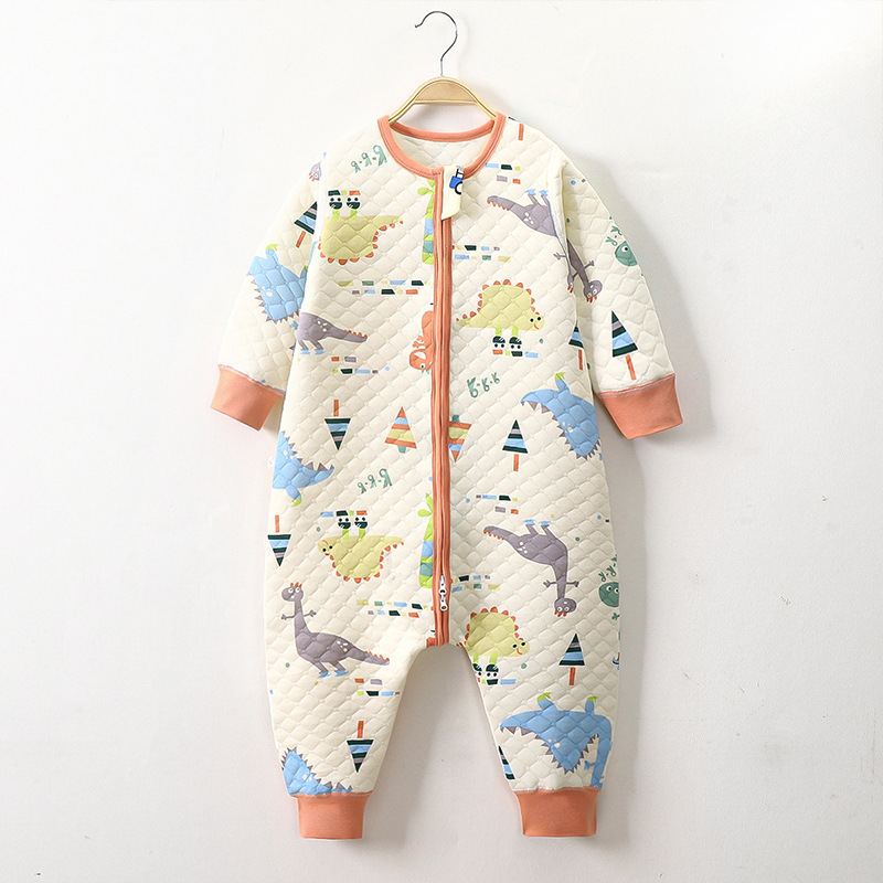 Three-Layer Quilted Kidsren's Sleeping Bag, Seamless Baby Split-Leg Anti-Kick Quilt, Warm Jumpsuit for Boys and Girls, Pajamas, Home Clothes