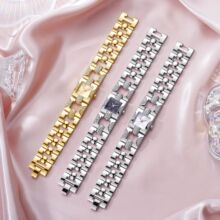 新款复古合金套装气质女士手链手表方形条钉满钻石英女士手表钢带