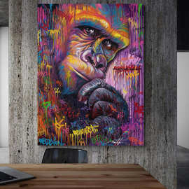 大猩猩涂鸦艺术墙客厅装饰画猴子墙壁图片 无框帆布画
