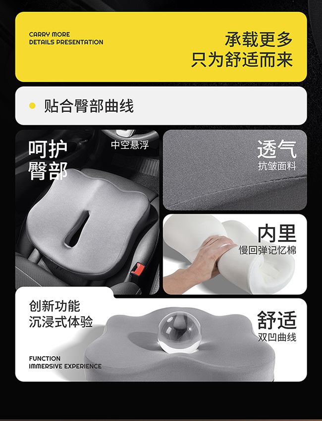 Hip Protection Car Seat Cushion for Female Drivers, Height-Increasing and Pressure-Relieving Butt Cushion, Office Chair Beauty Cushion, Memory Foam Car Seat Cushion