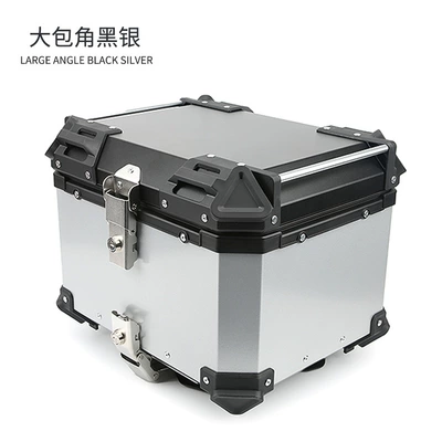 scooter universal embossed aluminum – Motorcycle trunk - motorcycle-large-corner-tail-box-silver-45l
