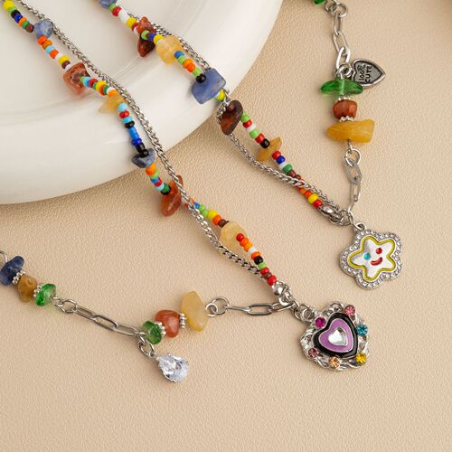 y2k Millennial style sweet and cool hot girl colorful beaded love cloud gravel necklace female niche design clavicle chain