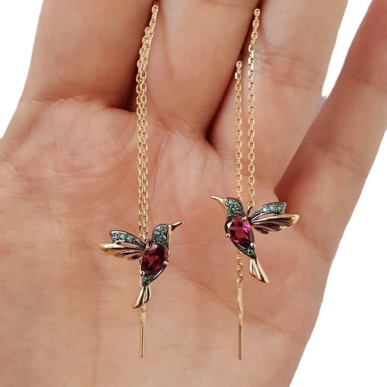 Cruz-frontera deseo caliente venta joyería roja mixta zirconio alas pájaro pendientes línea de oreja nueva llegada fábrica venta directa al por mayor image 6