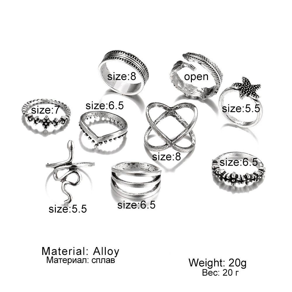 18g Weight Rings Classification 1 Set Quantity Street Occasion Alloy Material Leaf, Heart Shape Pattern Men's Gender Carving Design Hip-Hop, Retro Style Hip-Hop Retro Leaf Heart Shape Alloy Carving Men's Ring Sets 6