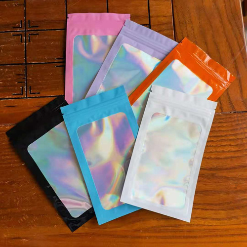 Laser window bone bags, colorful jewelry gift packaging bags, beauty clothing and accessories ziplock bags