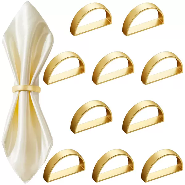 Cross-Border Simple Zinc Alloy Matte Gold Semi-Circular D-Shaped Napkin Ring Hotel Restaurant Table Decoration Napkin Buckle Wholesale
