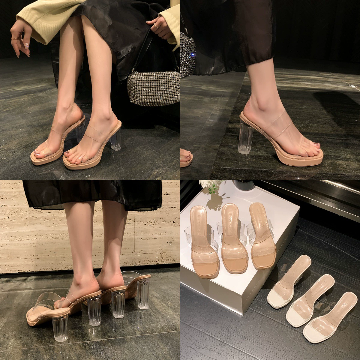 Водонепроницаемые платформы прозрачные тапочки на высоком каблуке 2024 летние новые сандалии на платформе с одним ремешком прозрачные хрустальные сандалии на толстом каблуке для женщин