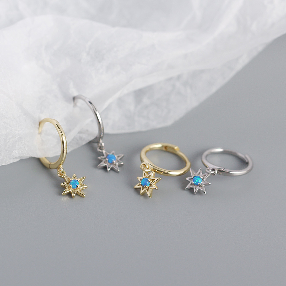 Earrings Classification Wedding, Travel Occasion 925 Sterling Silver Material Yhe0343 S925 Silver Geometric Octagonal Star Opal Earrings Small Fresh Earrings