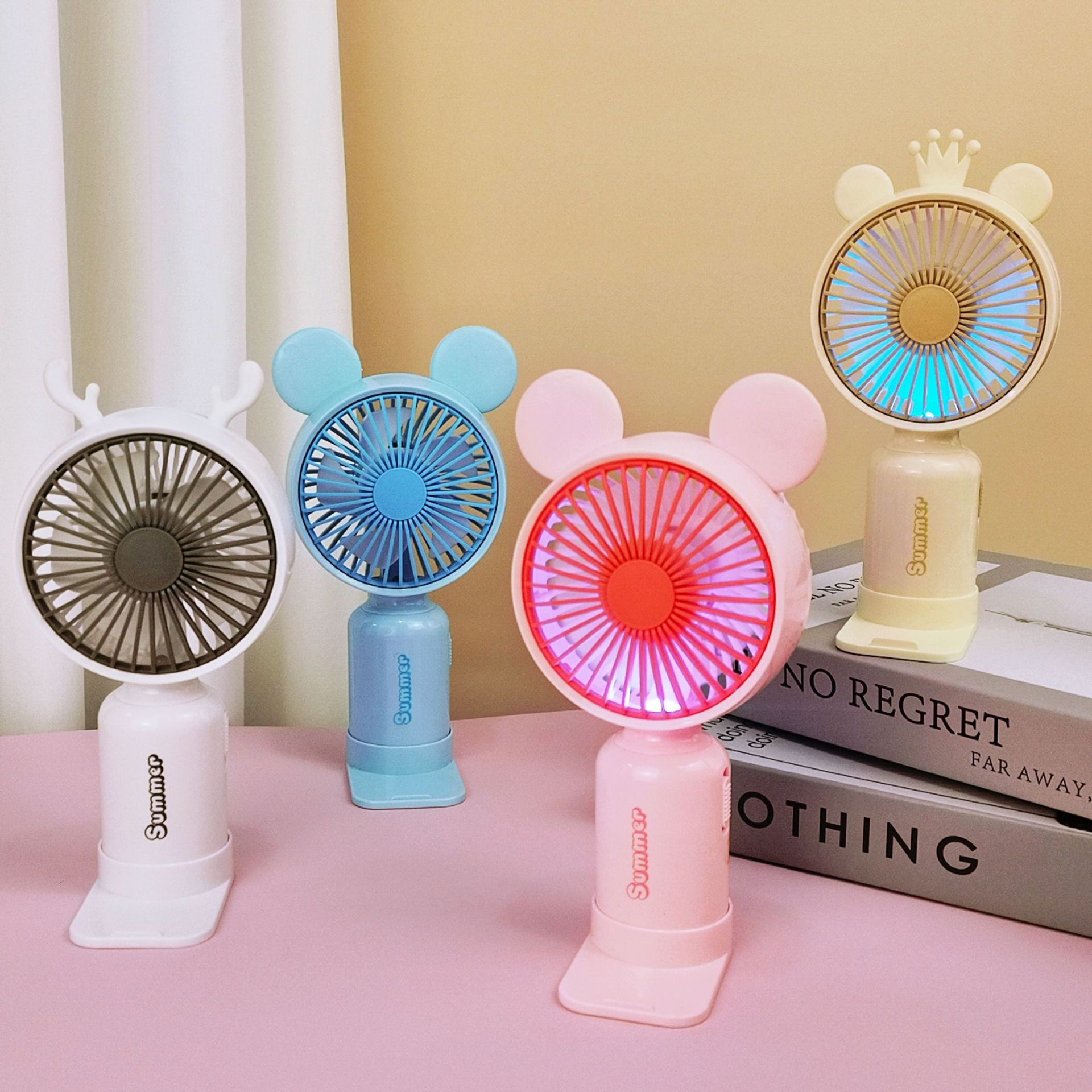 USB Mini Portable Handheld Fan Desktop Charging Cartoon Electric Fan with Ears Made of Abs Material