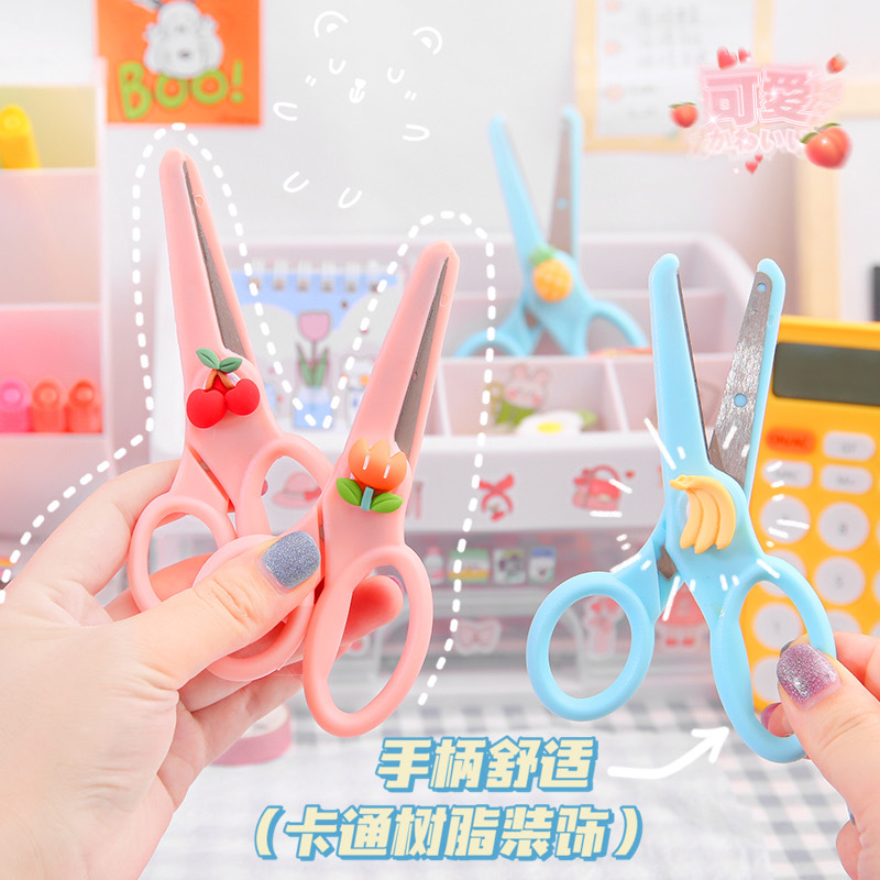 Ins 귀여운 만화 학생 둥근 머리 안전 가위 diy 종이 절단 수제 가위 사무실 휴대용 아트 가위