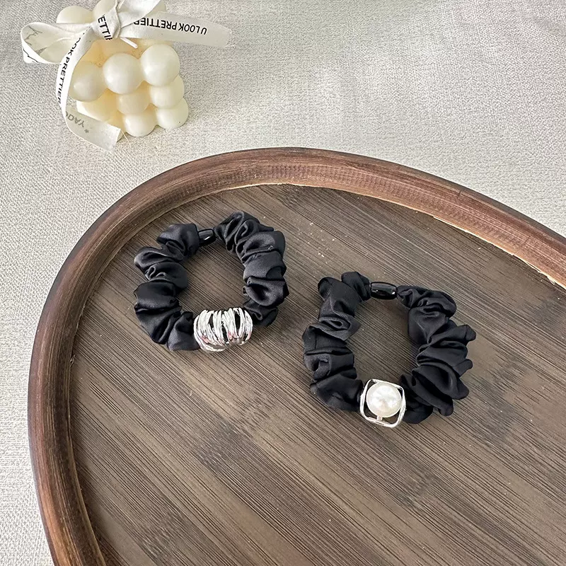 韩系金属镂空缠绕方块珍珠小肠发圈高级感气质发绳高马尾简约女夏