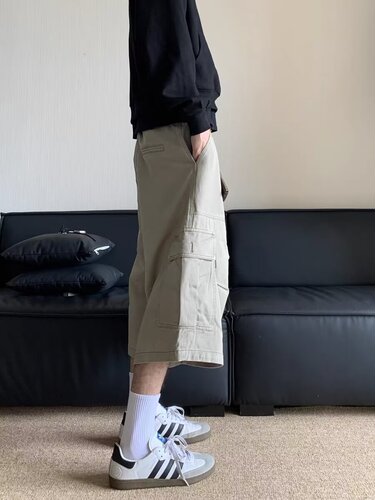 New summer thin loose wide-leg work shorts men's Japanese fashion brand ins straight casual elastic shorts