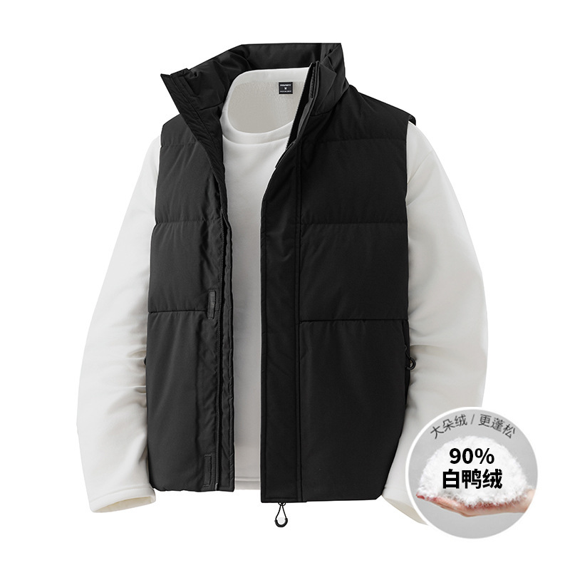 Down Vest for Men, Korean Version, 90% White Duck Down, Solid Color, 2025 New Versatile Stand Collar Warm Winter Jacket for Men