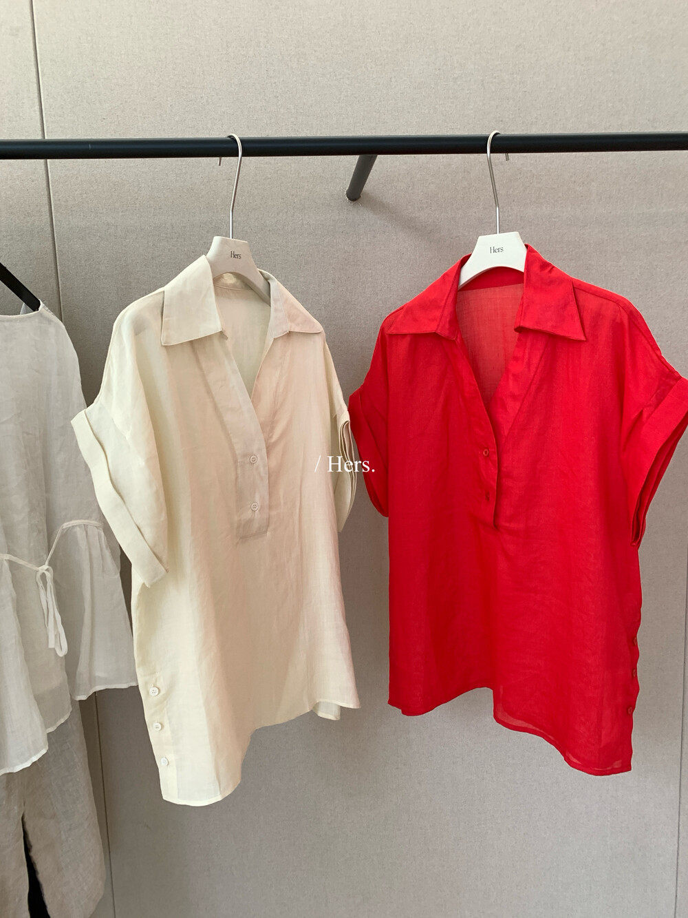 Áo sơ mi nữ linen tay ngắn cổ V phong cách Pháp — nghệ, màu hồng, màu trắng, màu mơ chi tiết 32