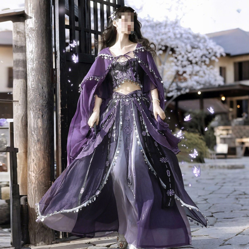 Exotic Han Dynasty Dunhuang Feitian Embroider Ethnic Style Dance Costume Western Girl Miaojiang Style Travel Photo Set