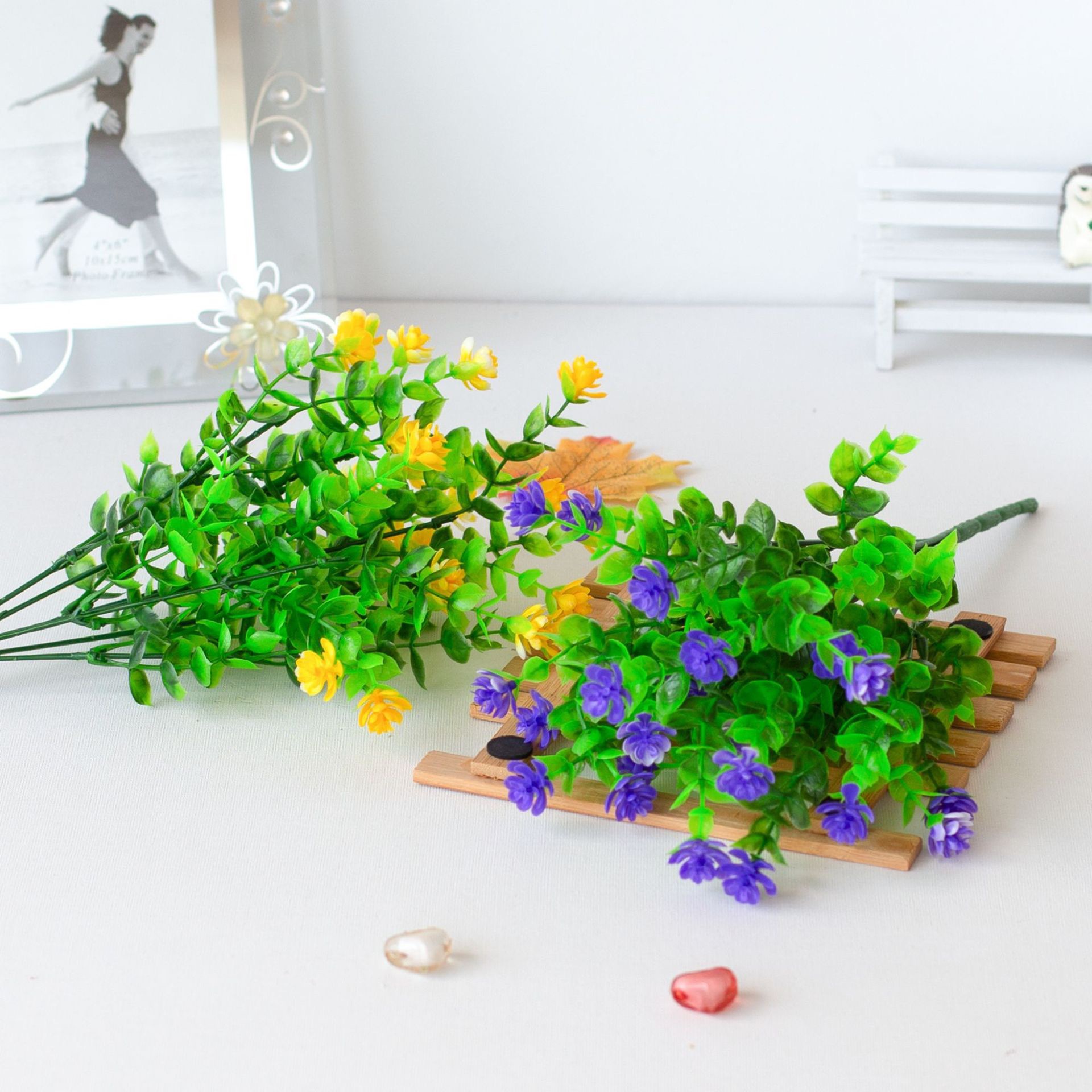 Amazonas eucalipto camelia simulación gypsophila flor artificial Qizha decoración de manojo de camelia eucalipto