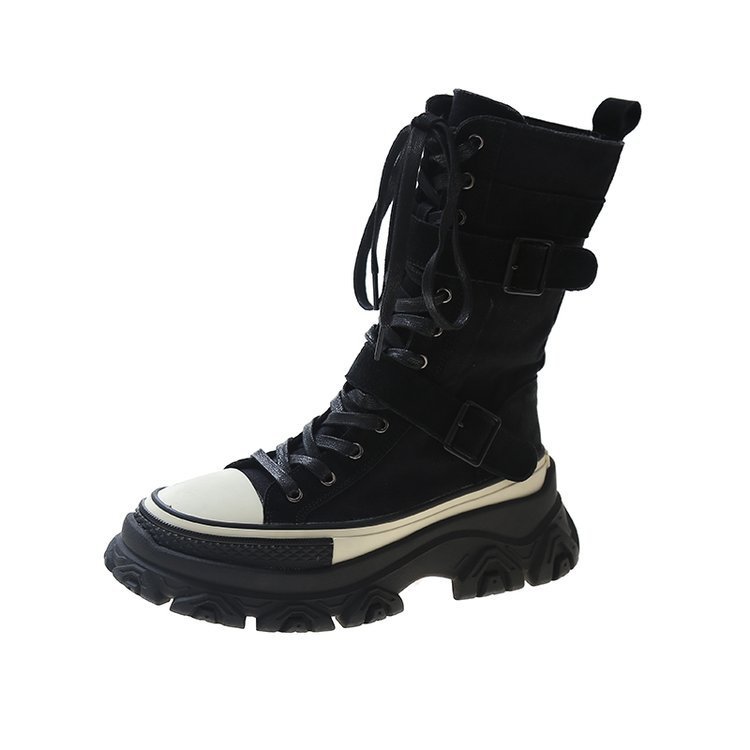 Women's Shoes Thick Martin Old Retro Workwear High Top Knight Boots Round Toe Platform Low Side Zipper Leather_voghion.com