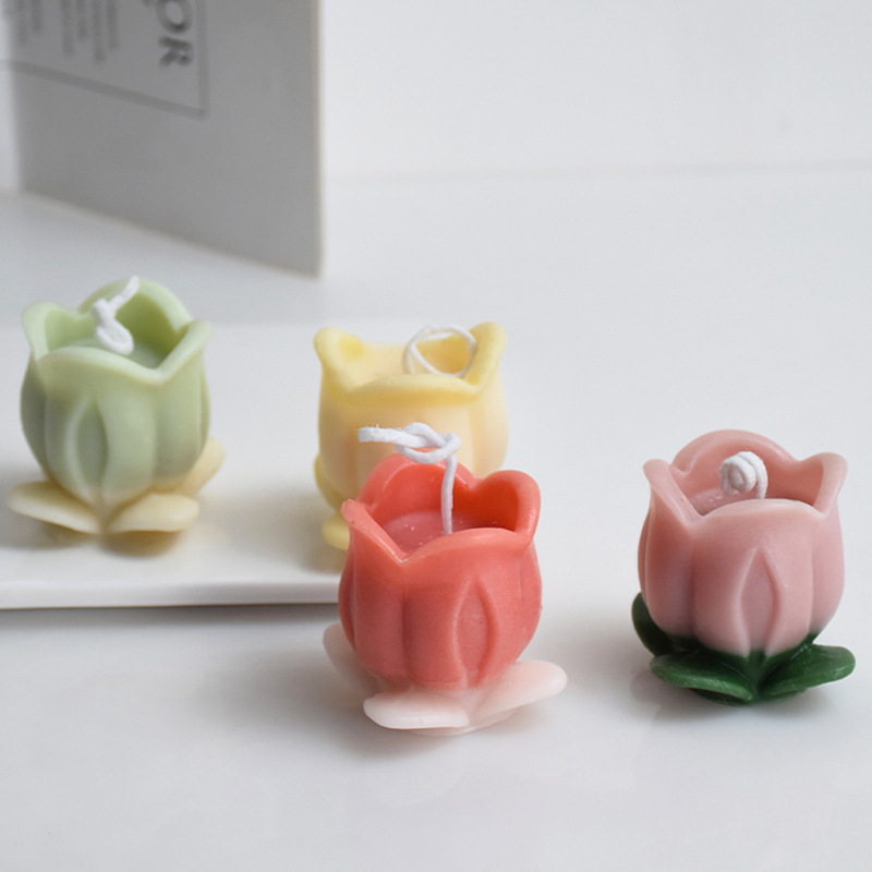 New Arrival Leaf-Embedded Tulip Candle Silicone Mold, 3D Tulip Scented Candle Mold, and Plaster Decorative Figurine Mould