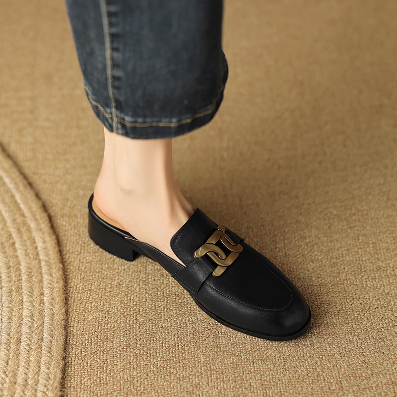 Giày mule nữ da bò mũi nhọn gót thấp 2 cm — Màu đen chi tiết 16