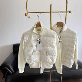 2025秋冬蒙家永恒经典款立领羊毛针织拼接休闲轻薄羽绒服外套女