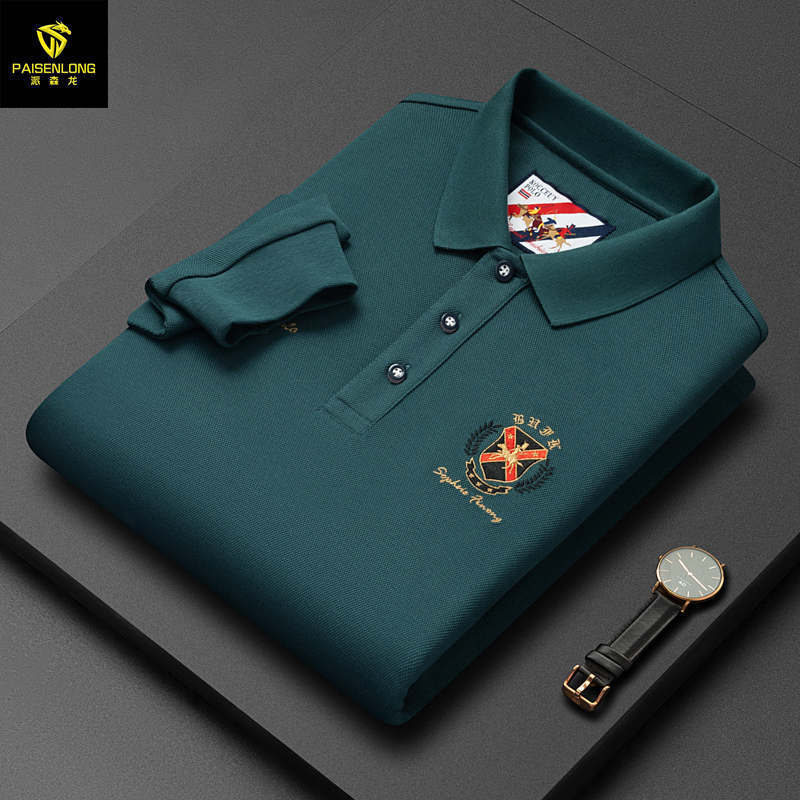 PASSON LONG Autumn and Winter Lapel Cotton Men's Long Sleeve T-Shirt High Quality Casual Paul Embroidered Men's Polo Shirt