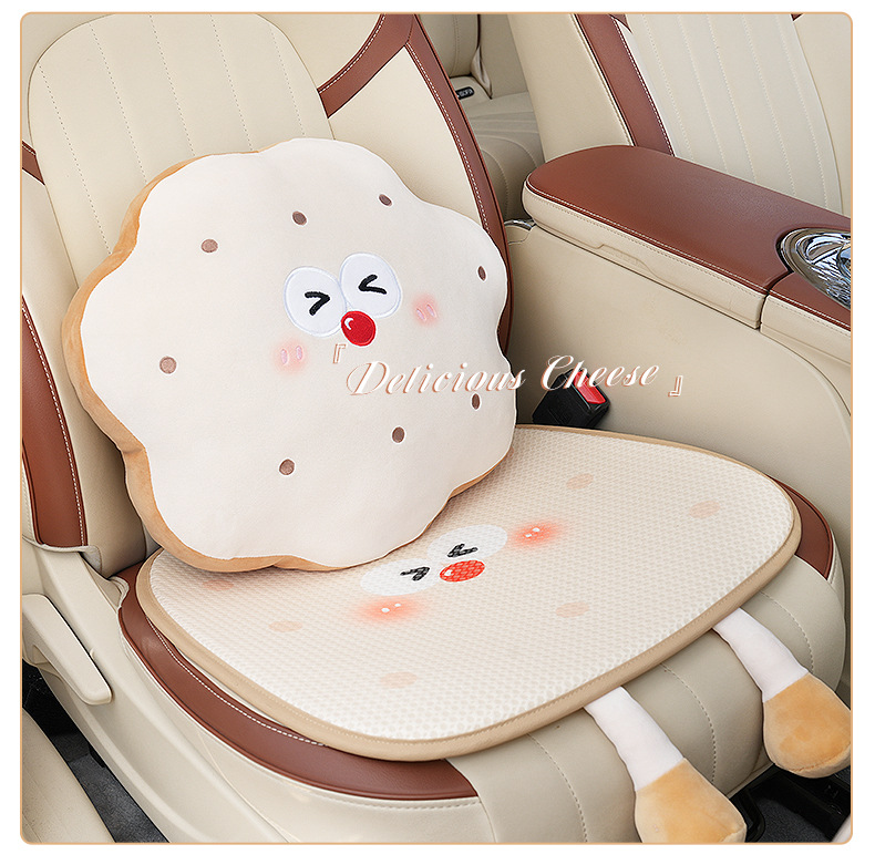 Car Cushion Four Seasons Universal Creative Cheese Cookie Breathable Non-slip Car Seat Cover Cartoon Cute Car Cushion