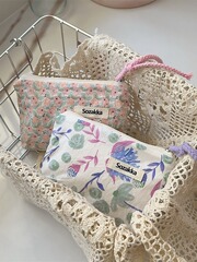 34224 清新小花帆布繫繩小號化妝包手拿包化妝包女手袋洗漱收納包