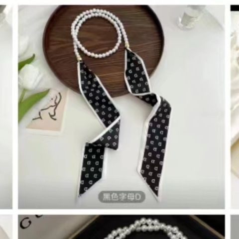 法式复古春夏珍珠项链女款2024新款丝巾锁骨链绑发带轻奢小众颈链|undefined