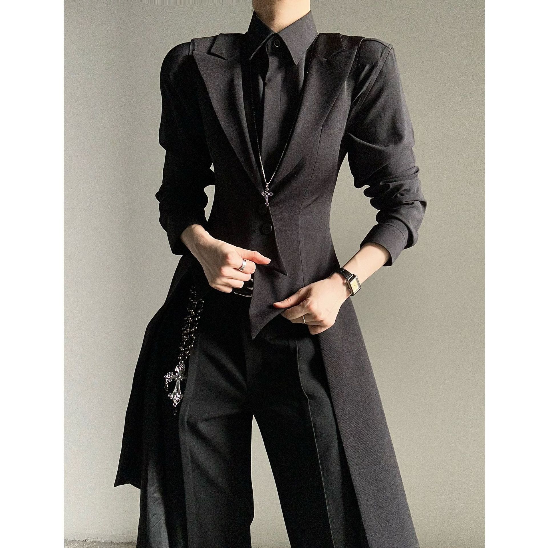 Long Suit Vest, Versatile for Spring and Autumn, Slimming Waistcoat, Avant-Garde Slim Fit, Retro Dark Abstinence-Style Tuxedo