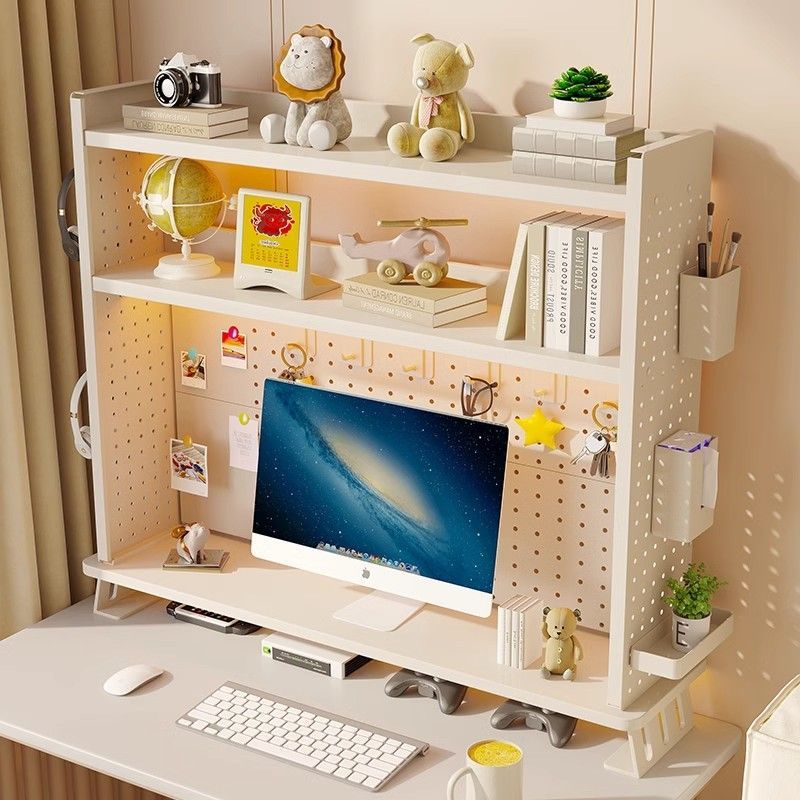 Bookshelf Desktop Iron Hole Storage Rack Computer Desk Multi-Layer Storage Rack Display Rack Table Multi-Functional Heightening Rack