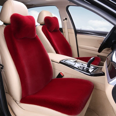 Seat cushion, seat cover Rabbit Fur Car Seat Cushions, Winter - burgundy-1-single-seat-1-backrest-1-neck-pillow-thick-plush