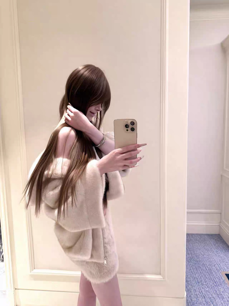 2025aw [bolso de leche suave] coreano encapuchado ecológico peludo suelto chaleco corto de manga de siete mujeres