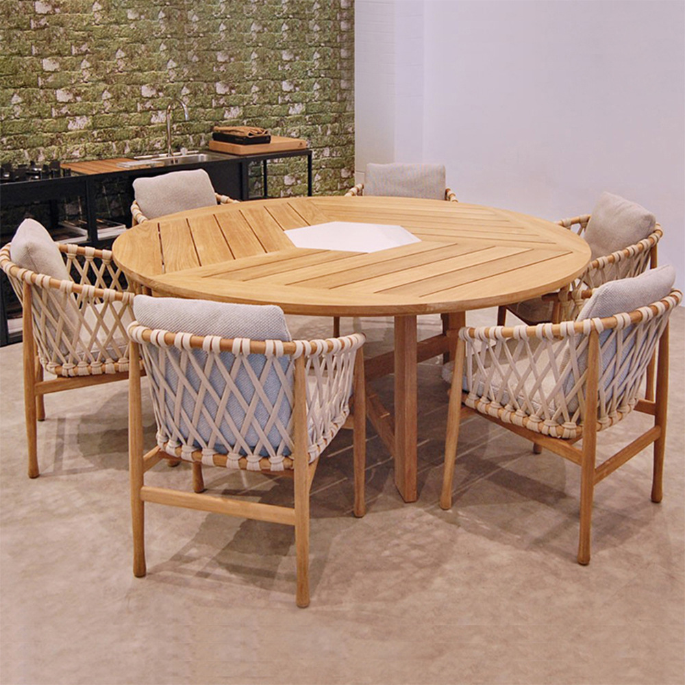 Nordic outdoor table and chairs, rattan balcony chair, villa courtyard garden, outdoor patio dining table, teak rope rattan chair