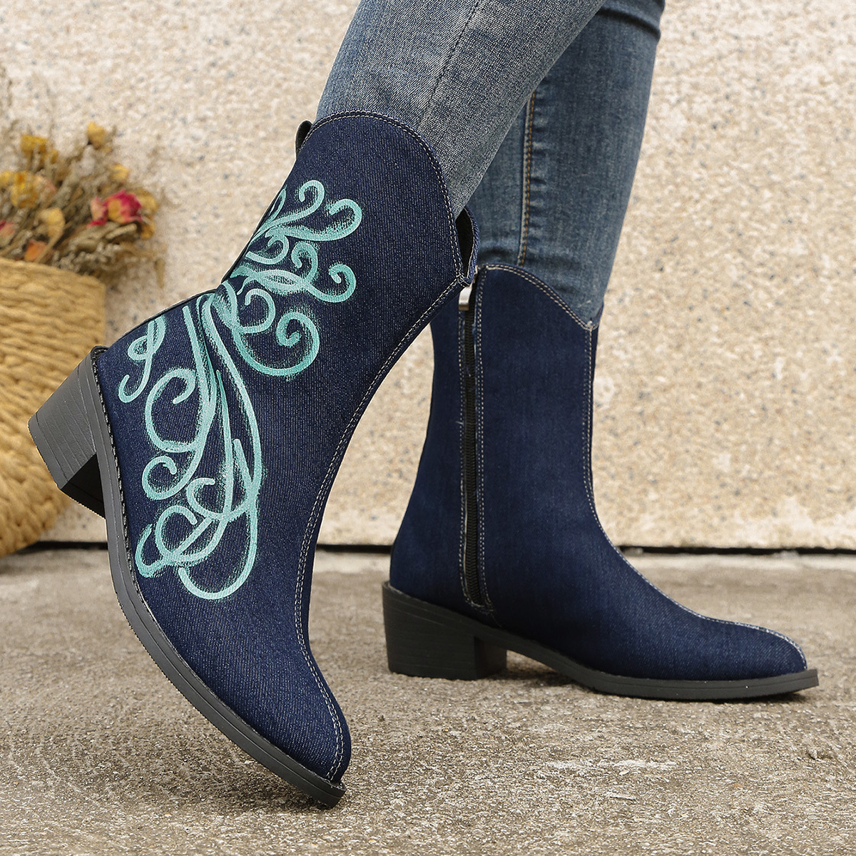 Herbst und winter frauen stiefel Runde kappe platz mit denim stiefeletten einfarbig frauen stiefel_voghion.com