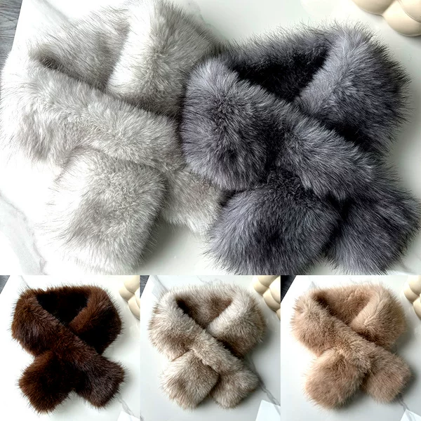Imitation Fox Fur Scarf Winter Simple Fashion Versatile Cross Neck Fur Collar Double-Sided Thickeneded Warm Plush Scarf